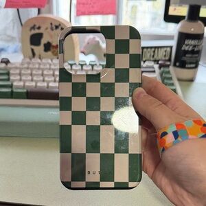 Burga iPhone 16 pro white and Green Checkered Phone Case
